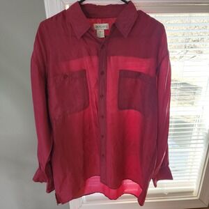 Bogari Button Shirt Mens Medium Burgundy 100% Silk Long Sleeve Casual Pocket VTG